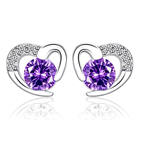 YUTTTPL Pendientes Corazón para Mujer, Plata de Ley 925 con Circonita Cúbica Pendientes Joyería Regalos para Madre Esposa Niñas (Morado) Cover