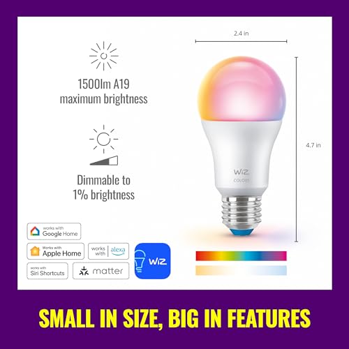 Image of WiZ Connected 100W A19 LED Smart Light Bulbs Color 3-Pack - Connects to Your Wi-Fi - E26 Smart Bulb - Control with Voice or App + Activate with Motion - Matter Compatible