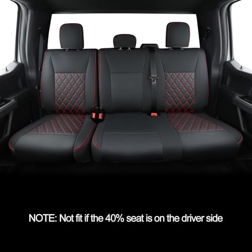 Image of LUCKYMAN CLUB for F150 SuperCrew 2015-2026 Custom Pickup Car Truck Seat Covers X06-XLT, Waterproof Faux Leather, Full Coverage, Also Fit 2017-2026 F250 /F350 (Black&Red Full Set)