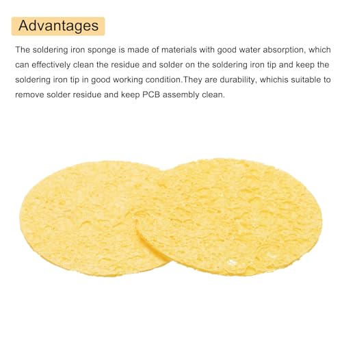 Image of MECCANIXITY 35PCS Soldering Sponge 50mm Round Deep Yellow Cleaning Pad Welding Tip Iron Replacement for Cleaning Soldering Iron 1mm Natural Thickness 6mm Water Absorption Thickness
