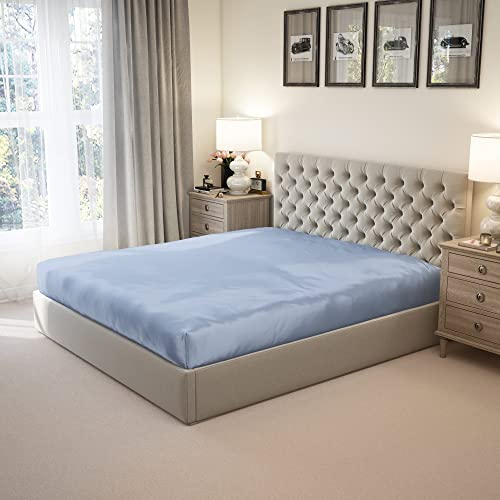 Mulberry Park 100% Pure King Silk Fitted Sheet 22 Momme 6A Mulberry Silk Bed Sheets with 17" Deep Pocket - Breathable, Ultra-Soft, Oeko-TEX Certified, Seamless - Steel Blue