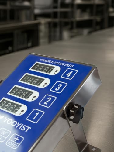 Precision Kitchen Timers for Cooking – 4 Channel Commercial Kitchen Timer Restaurant Kitchen Supplies – Stainless Steel Digital LED Chef Cooking Timer – Reminder Function, Loud Alarm, Blue