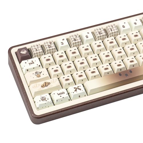 COOMICKEY Siamese Cat Keycaps, PBT Keycaps Dye-Sublimation Custom Keycap Set, 146 Keys Khaki Cute Keycaps, Cherry Profile Keyboard Keycaps for Cherry Gateron MX Switches Keyboard