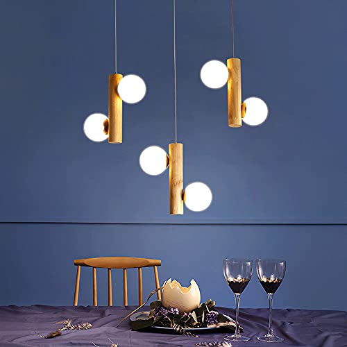 Lampe à suspension moderne en bois et verre blanc A++ - 6