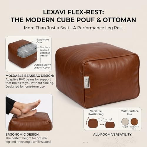 Image of LEXAVI Brand - XXXXXXL Jumbo Bean Bag Chair with Footrest Premium Imported Soft Faux Leather, Extra Comfortable and Big Size to Other Bean Bags Without Beans (Cover Only) I Color- (6XL-Dark-Tan)