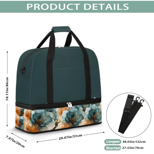 Sports Gym Bag Flower Retro Abstract Large Travel Duffel Bag With Shoe Compartment Foldable Waterproof Carry-On Weekend Travel Bags for Camping Overnight Yoga Hospital Travel Bags2