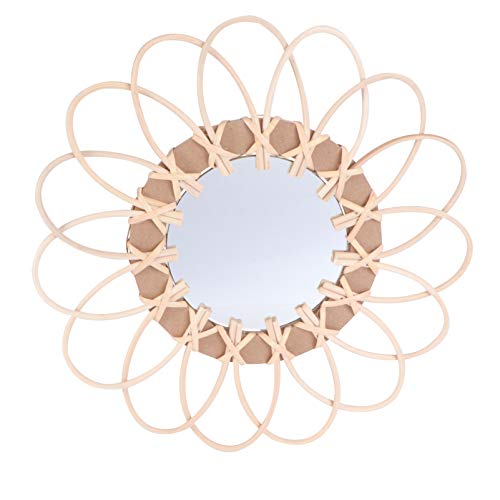 Happyyami Vintage Decor Macrame Decor Round Woven Bamboo Wall Mirror Hanging Rattan Circle Wall- Mounted Mirror For Wall Livingroom Bathroom Decor Makeup Round Hanging Mirror Round Mirror #TOP8