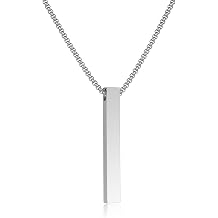 Bar Pendant Necklace for Mens, Stainless Steel Box Chain Necklace