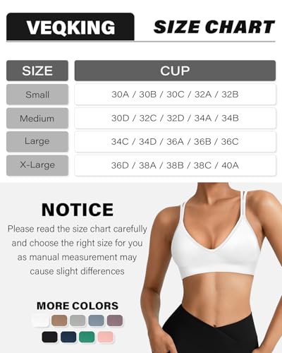 Image of VEQKING Seamless V-Neck Cross Back Women Sports Bra for Small Chest, 3 Pack | Made for A-C Cups, Spaghetti Straps, Removable Padded, Comfort Wireless for Low Impact Workout: Yoga, Lounging & Daily Wear