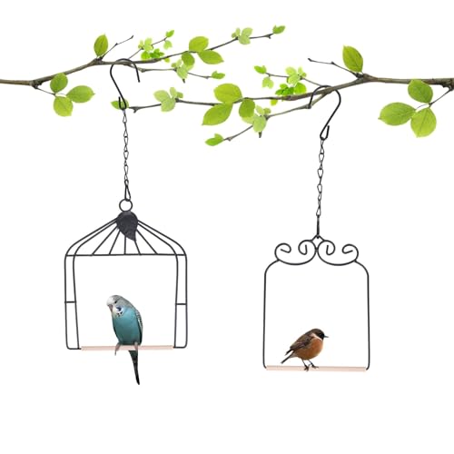 XYADX Metal Frame Hummingbird Swings and Perches with Wooden Dowel Black Bird Swing Outdoor Bird Perch Humming Bird Swing (2PK Different)