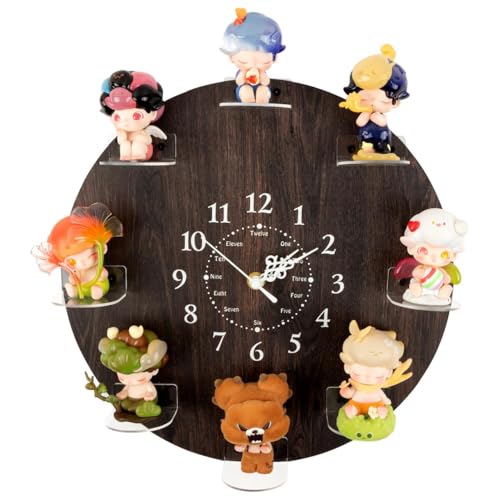 FEXIA Display Clock Case for Collectibles – 8 Acrylic Figurine Display Stand, Creative Desktop Display for Mini Toys, Vinyl Figures Accessories, Desk Decor, Unique Gift for Blind Box Lovers