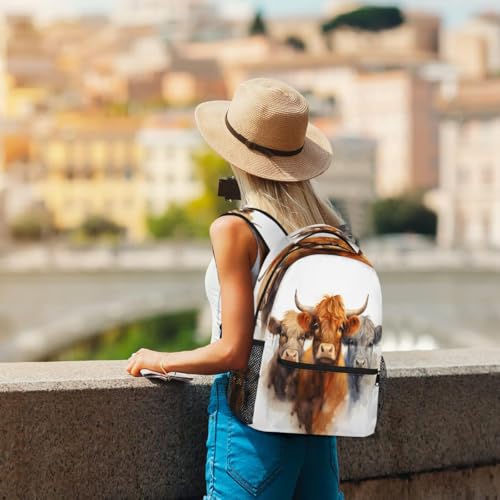 Watercolor Highland Cow Kids Backpack for Boys & Girls, School Bag with Laptop Compartment Adjustable Shoulder Straps, Lightweight Travel Bookbag Casual Daypack for Students Teens4