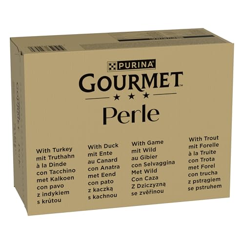 Gourmet Perle Erlesene Streifen in Gelee, Katzenfutter nass, Sorten-Mix, 96er Pack (12 x 8 Beutel à 85g)