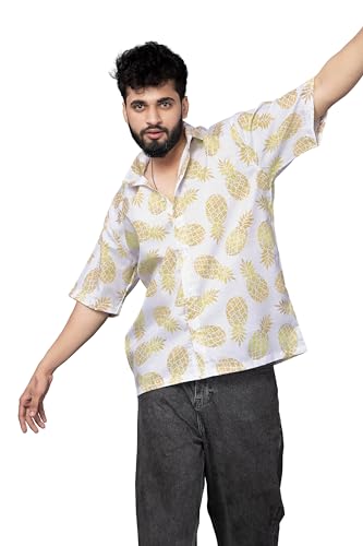 Image of Half Sleeve Relaxed Fit Men's Casual Shirt | Cotton Blend Oversized Shirts for Men Loose fit | Oversized Printed Shirts for Men | Men's Half Sleeve Relaxed Fit Shirt Fashion