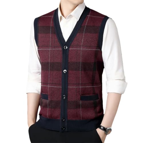Mens Knit Sweater Vest Trendy Cardigan Vest Plaid Waistcoat Casual Sleeveless Top