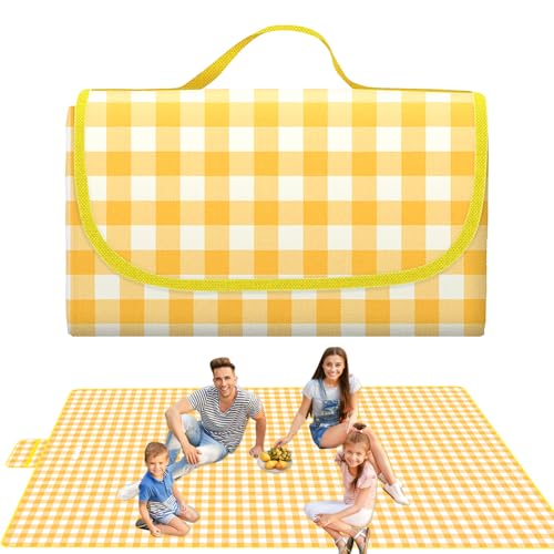 Pilikoll Jaune Couverture Pique Nique 200 X 300cm Nappe Pique Nique avec Poignée Tapis Pique-Nique Pliable Couverture de Camping Grand couvertur de Pique-Nique pour Jardin,Nappe, BBQ, Randonnée