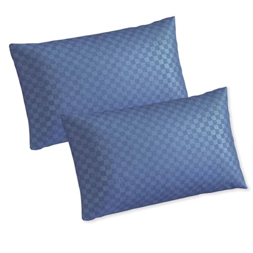 Image of Trance Home Linen 300TC 100% Cotton Jacquard Checks Pillow Covers | Set of 2 Pillow Cases |Standard Size (20 x 30 inch, Med Blue)