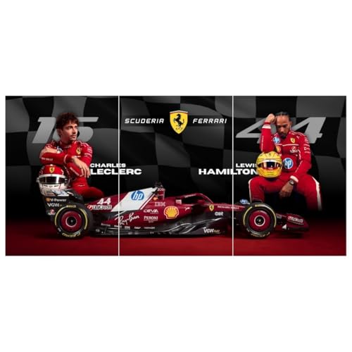 Image of Ferrari Charles Leclerc & Lewis Hamilton Poster Split Design F1 Poster | 3 A3 Sized Ferrari F1 Posters for Wall | Large Size (89 x 42 cm) Wall Decor | Ferrari Lewis Hamilton Posters for Bedroom | Formula 1 (B 002)