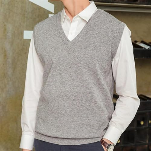2024 Men's Sleeveless Loose Warm Sweater Vest Solid Color V-Neck Pullover Knitted Vest3