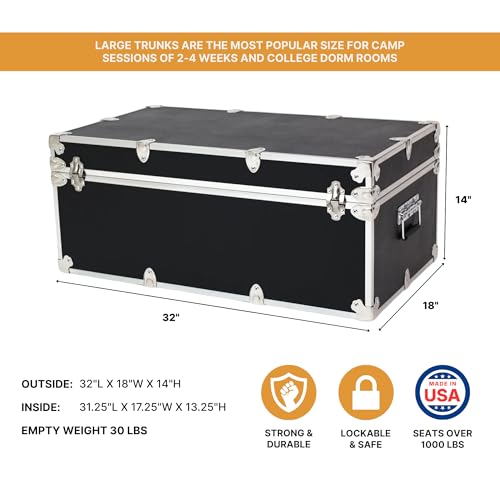 Image of Rhino Trunk & Case Large Essential Trunk With Wheels 32 inchx18 inchx14 inch, 1000+ lbs Capacity - Many Colors. Strong, USA Made Summer Camp Footlocker, and Secure College Dorm Storage Chest