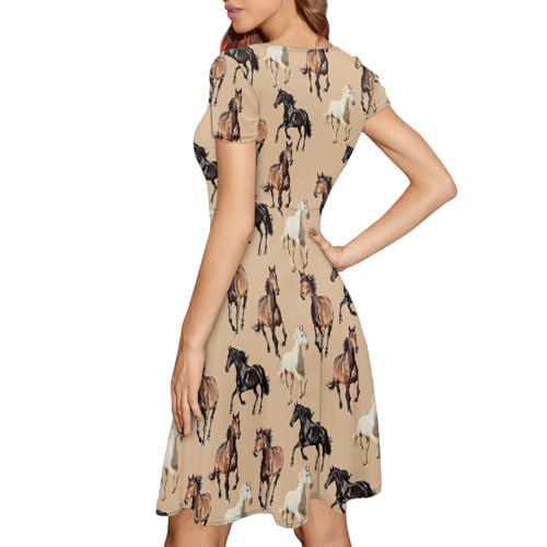 Image of AFPANQZ Womens Casual Summer Lightweight Vintage Dress Short Sleeve Midi Dress Knee-Long Luxury Formal Dress