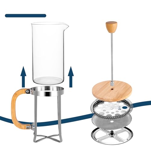 Cafetière à piston portable maison bureau camping avec poignée bambou - 8