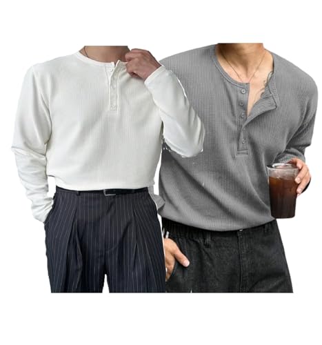 Image of Trillion Men's Textured Fabric Solid Color Basic Half-Open Collar T-Shirt, Fall Long Sleeve Men Shirt | Tshirt for Men