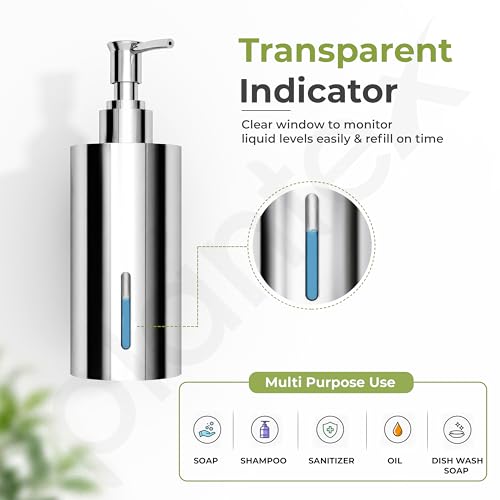 Image of Plantex Liquid Soap Dispenser for Bathroom /Stainless Steel Shampoo Dispenser /Round Hand wash Dispenser /Bathroom Accessories - Pack of 1 (Chrome)