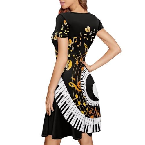 Image of HUGS IDEA Womens Puffy Swing Midi Dress Round Neck Short Sleeve Party A-Line Dresses