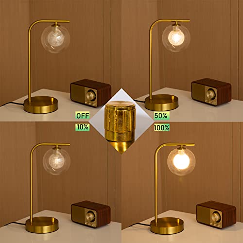 Shangpai Industrial Table Lamps With Usb Charging Ports,Gold Metal Brightness Beside Table Lamp With Glass Globle Stepless Dimmable Desk Lamp For Living Room Bedroom,Led Bulb Included #TOP4