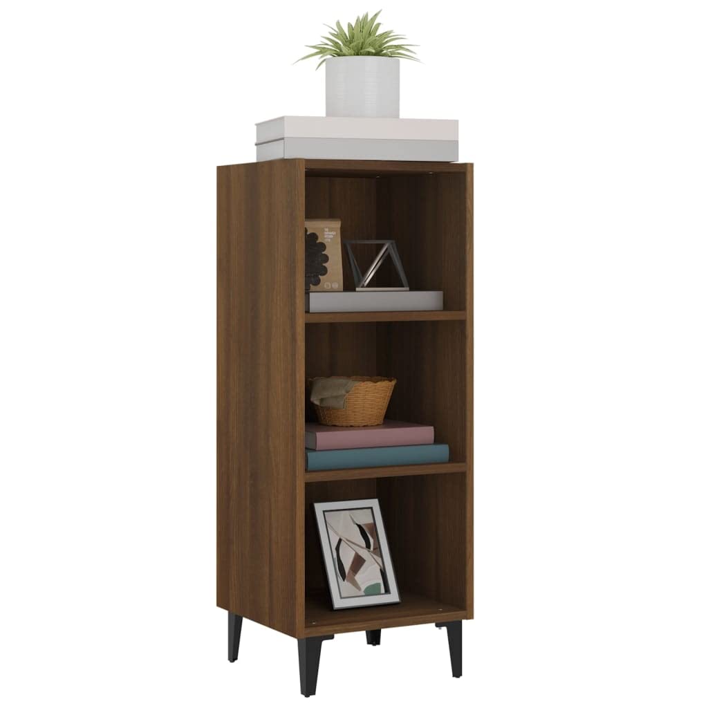Sideboard Braun Eichen-Optik aus Holzwerkstoff mit Metallbeinen 34,5x32,5x90 cm Stauraum für Wohnzimmer Flur Schlafzimmer, kompakter Schrank mit 3 Fächern, moderner Beistellschrank