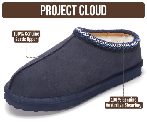 Image of Project Cloud Mens Slippers Genuine Leather Australian Shearling Slippers | Memory Foam Insole Non Slip Fuzzy Shoes Indoor Outdoor Warm Cozy Footwear Everyday Comfort Soft Lining Cushioned Sole Easy On