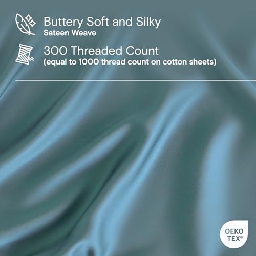 Image of DOZ Sheet Set, 100% Viscose derived from Bamboo, Organically Grown, Buttery Soft, Cooling Sheets, High GSM, Deep Pockets - 4 Piece - 2 Pillowcases 1 Fitted 1 Top Sheet (Teal, King)