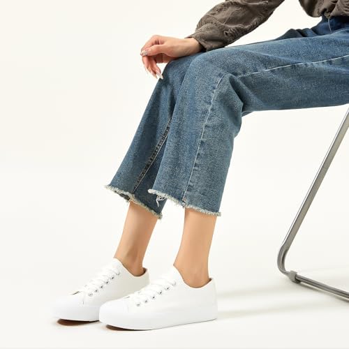 Image of yageyan Womens White Tennis Shoes Low top Canvas Sneakers Women Fashion Shoes for Walking Casual Canvas Comfortable