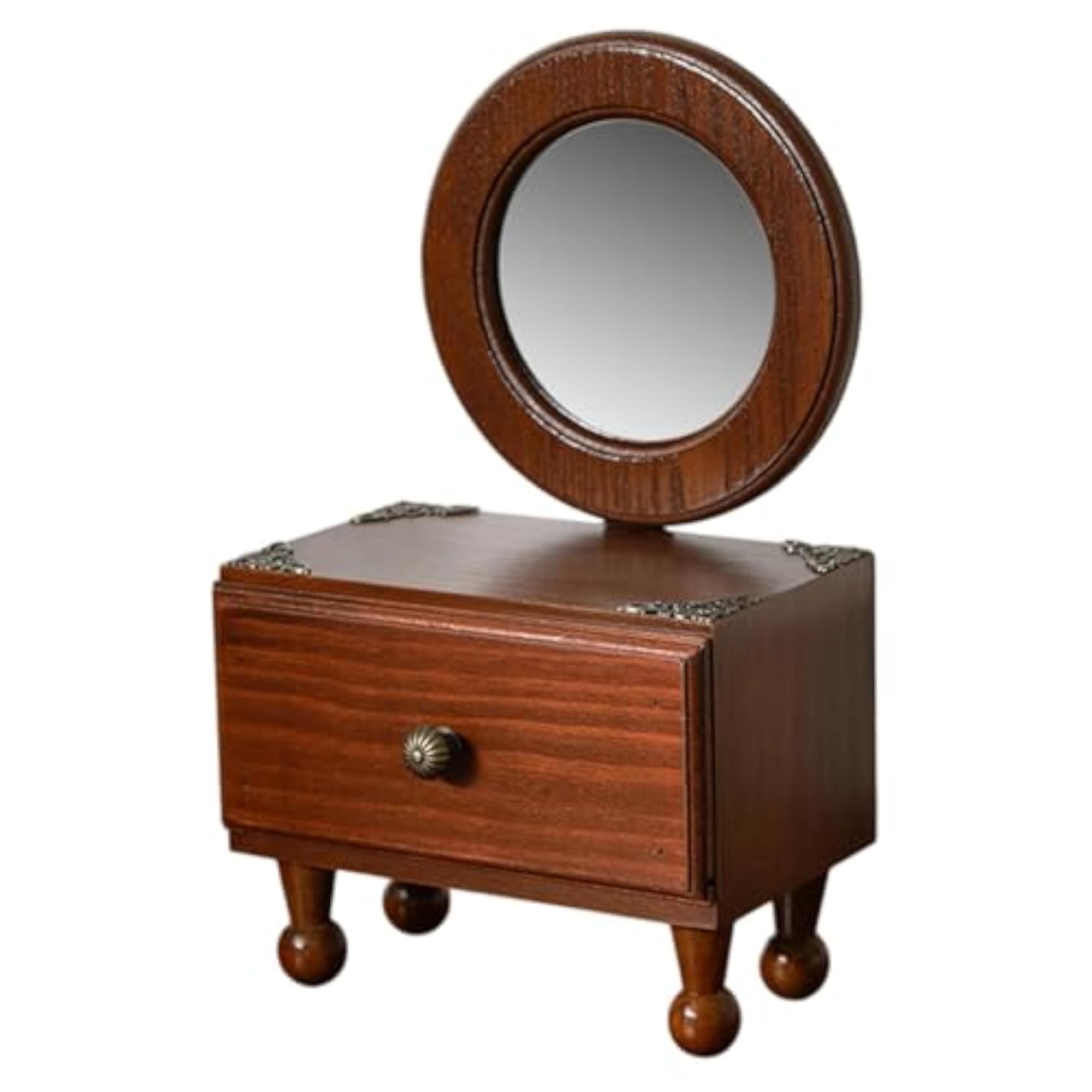 Round Retro Tabletop Mirror for Makeup, Small Desk Mirror