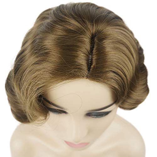 Lydell Vintage Cosplay Party Wig Short Finger Wavy Flapper Hairpiece +Free Wig Cap (Light Reddish Golden Brown) #TOP6