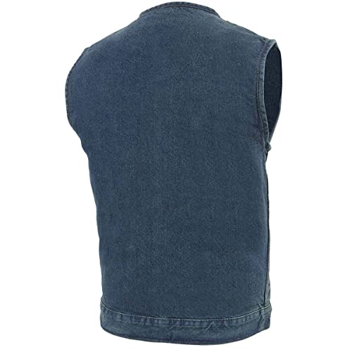 Image of Milwaukee Leather MDM3001 Men's 'Covert' Black Denim Collarless Club Style Motorcycle Biker Vest w /Dual Closure