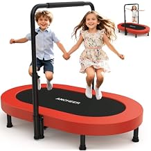 ANCHEER Trampoline, Mini Trampoline with Adjustable Handle -Indoor/Outdoor Rebounder for Kids & Toddlers, 56 Safe Oval Fitness Trampoline with Bar for Home Fun