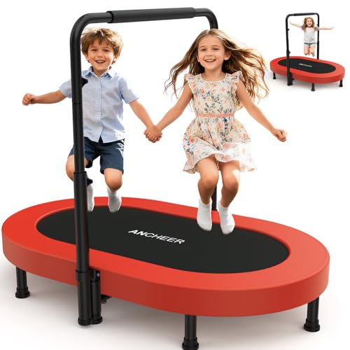 ANCHEER Trampoline Mini Trampoline with Adjustable Handle - Indoor/Outdoor Rebounder for Kids & Toddlers 56 Safe Oval Fitness Trampoline with Bar for Home Fun