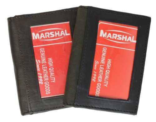 MARSHAL 100% Leather Bi-fold Credit Card Holder Black #753