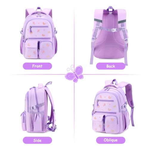 Image of DIGOBAY Backpack for Girls 6-8, 3PCS Embroidery Toddler Girls Backpack with Lunch Bag Pencil Case, 15.7 inch Kids School Bookbag for Preschool Kindergarten Elementary Daycare Backpacks, Purple Butterfly