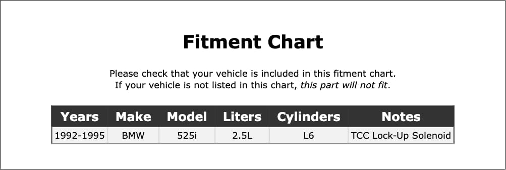 Automatic Transmission Torque Converter Clutch Solenoid Compatible With BMW 525i 2.5L L6 1995 1994 1993 1992 P-4891638
