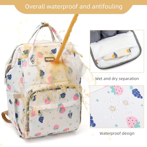 Image of GAIVP Diaper Bag Backpack, Diaper Bags for Baby Girls Boys, Baby Bags for Moms Dads, Nappy Changing Bag with Insulated Pockets,Multi-functional Waterproof Backpack with Stroller straps-Berry White