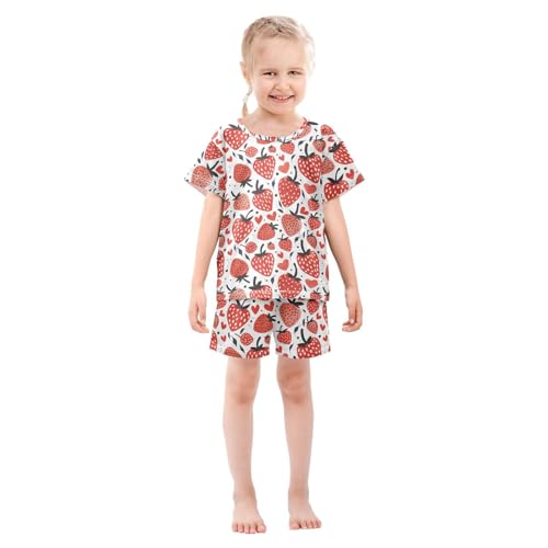 ALAZA Strawberry and Hearts Pajama Set Short Sleeve Sleepwear Soft Lounge Nightwear3