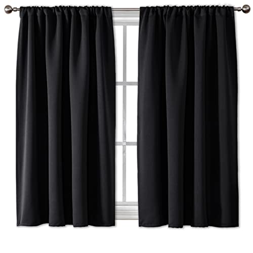Rutterllow Blackout Curtains for Bedroom, Thermal Insulated Room Darkening Rod Pocket Curtains for Living Room,2 Panels (42x45 Inch, Black)