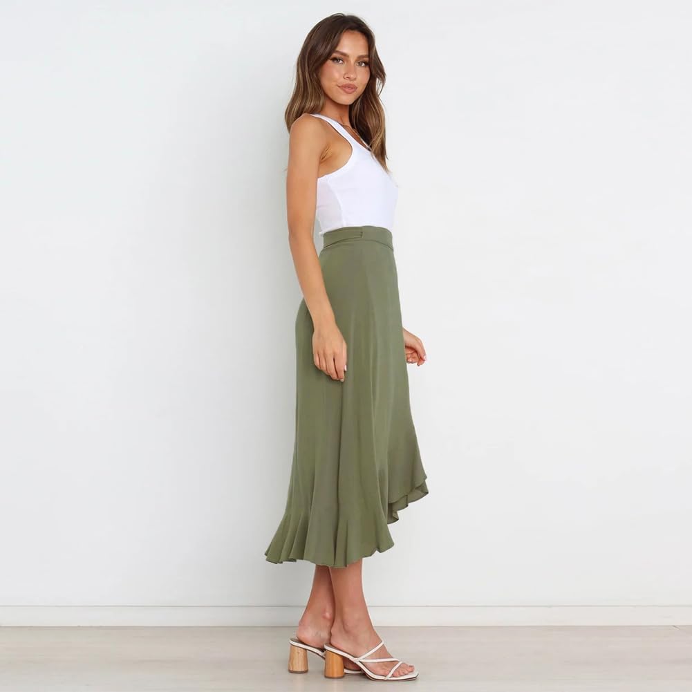 Odizli Gonna estiva da donna, elegante, a vita alta, con volant