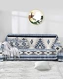 AMZRicher Blue Southwestern Sofa Covers for 3 Cushion, Washable Couch Cover for Sectional Sofa Slipcovers with Tassel, Boho Aztec Ethnic Abstract Print Loveseat Covers Futon Cover Blanket 71''x118''