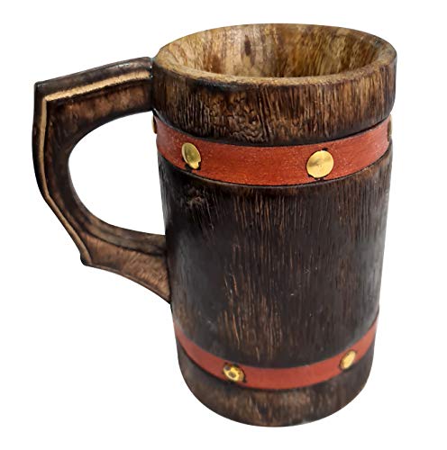 Collectiblesbuy Wooden Mug For Drinking Beer Coffee Tea Handcrafted Eco-Friendly Rustic Knitted Leather Strap Wood Tankard Stein #TOP7