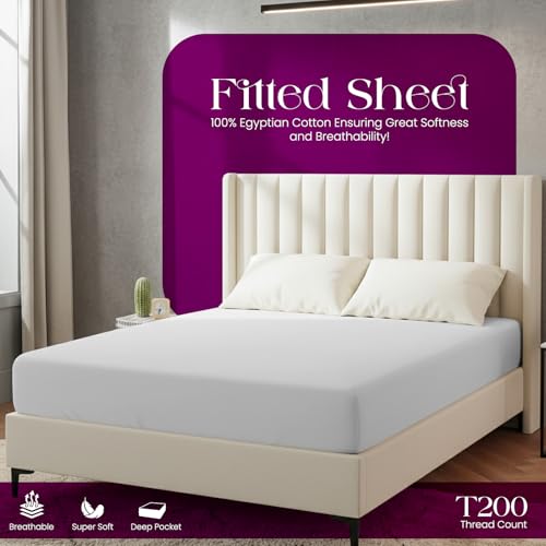 Linens World Egyptian Cotton Fitted Sheets Super King Size Breathable, Anti Wrinkle 30cm Deep Pocket 200 Thread Count Bed Sheets White Bedding & Linen 183 X 200 CM Super King Fitted Sheet - 2