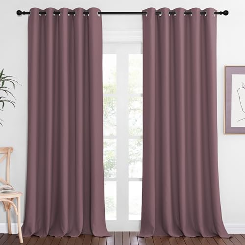 NICETOWN Blackout Curtains 84 Inch Length, Thermal Insulated Curtains for Bedroom Grommet Energy Saving Room Darkening Drapes for Living Room Window, 1 Panel, Dry Rose, 66" W x 102" L